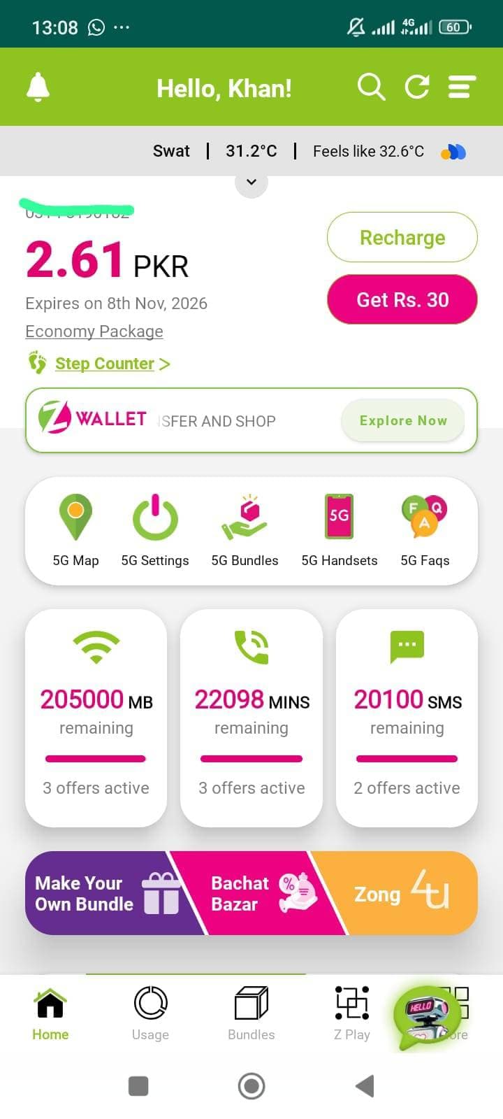 Zong family package Data+minutes 200gb